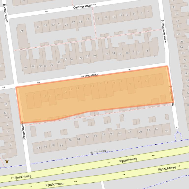 Kaart van postcodegebied 2341XK.