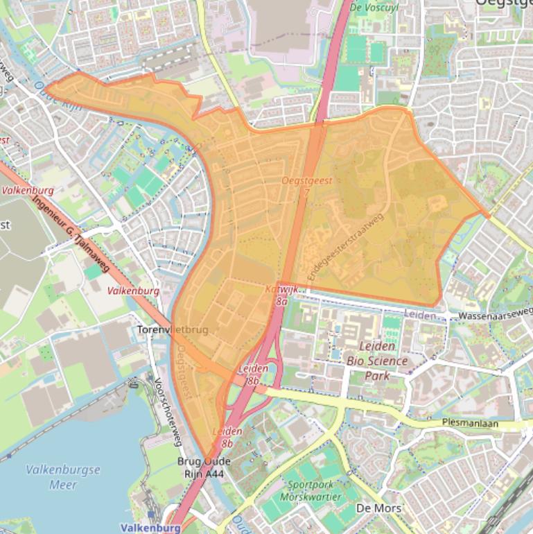 Kaart van postcodegebied 2342.