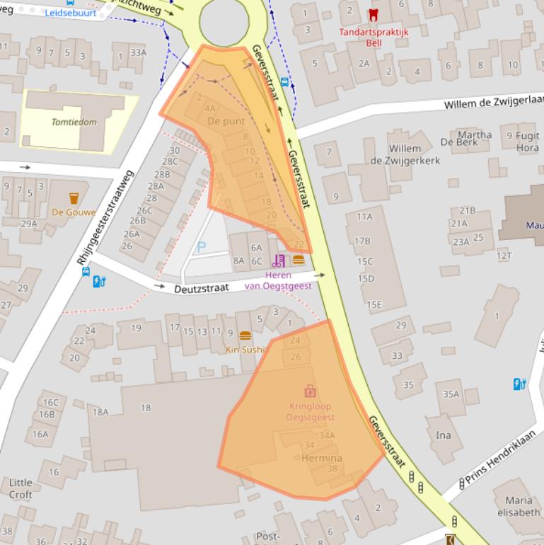 Kaart van postcodegebied 2342AA.