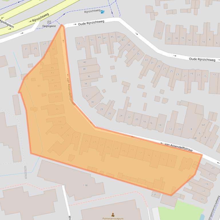 Kaart van postcodegebied 2342AR.