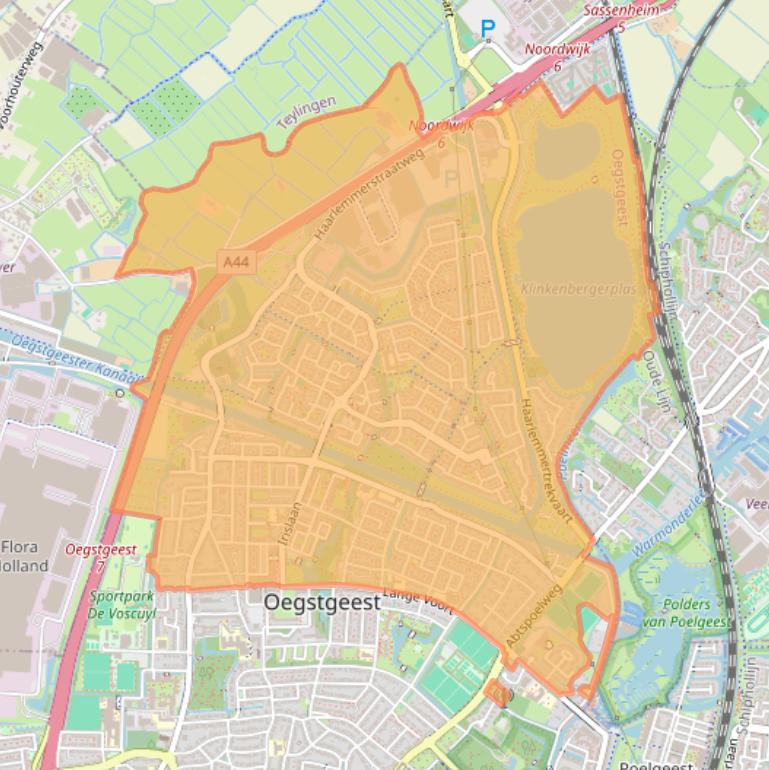 Kaart van postcodegebied 2343.
