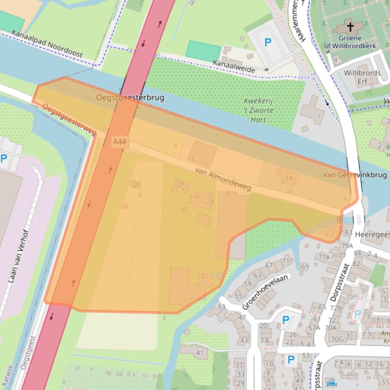 Kaart van postcodegebied 2343AA.