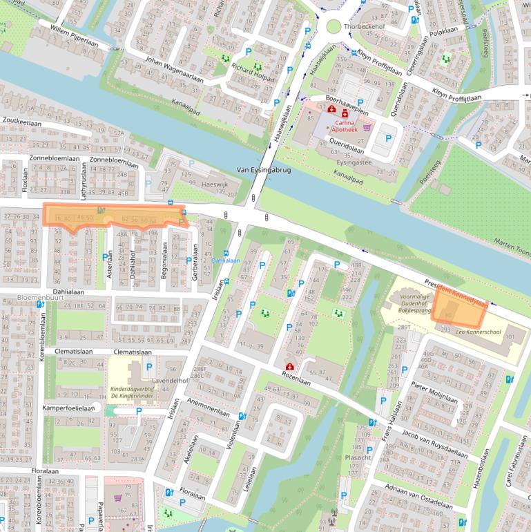 Kaart van postcodegebied 2343GS.