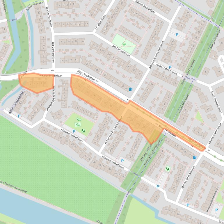 Kaart van postcodegebied 2343KB.