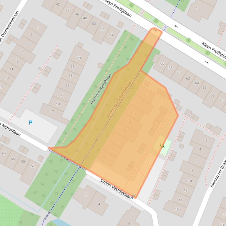 Kaart van postcodegebied 2343KN.
