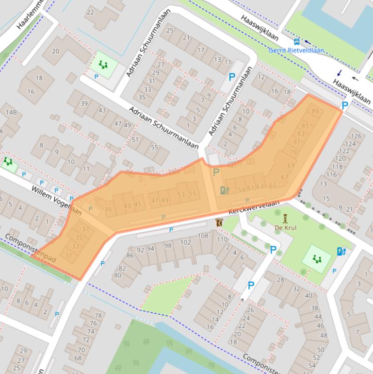 Kaart van postcodegebied 2343LG.