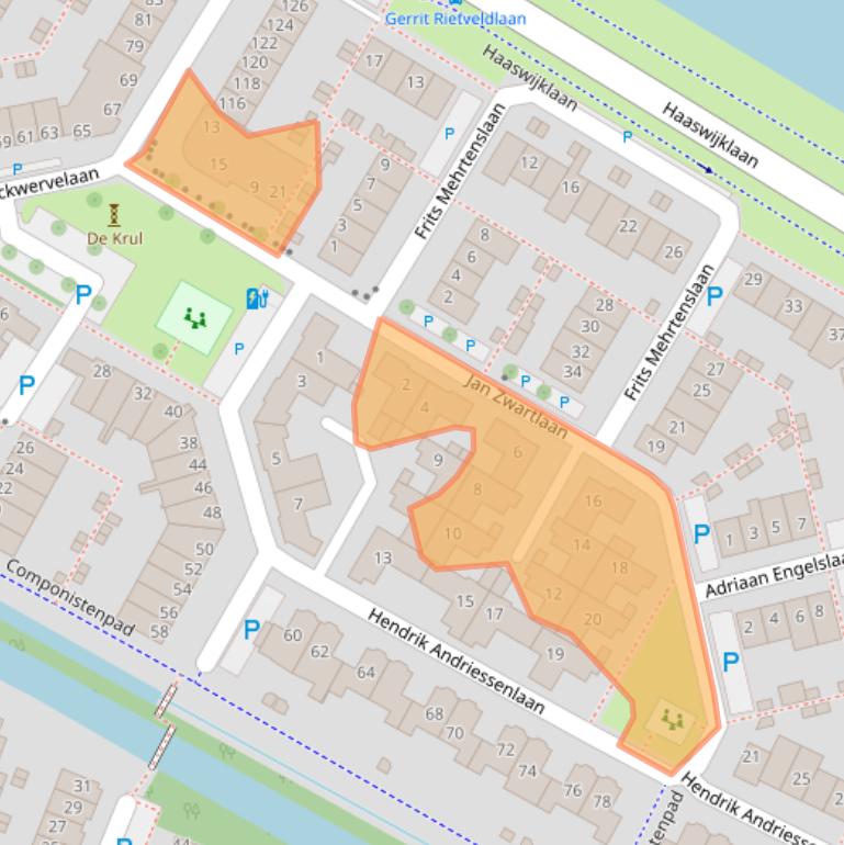 Kaart van postcodegebied 2343LK.