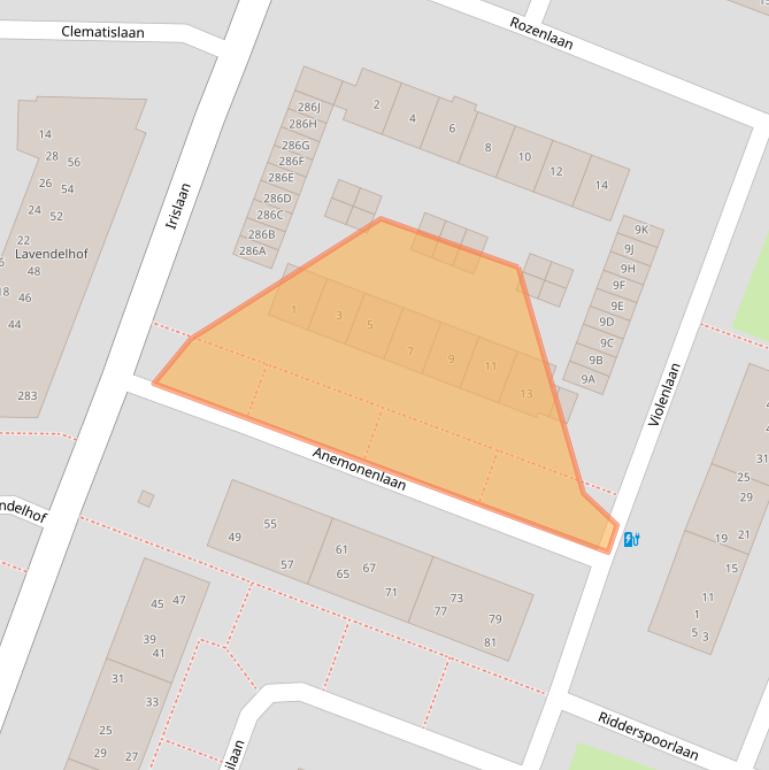 Kaart van postcodegebied 2343TE.
