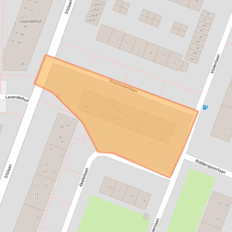 Kaart van postcodegebied 2343VV.