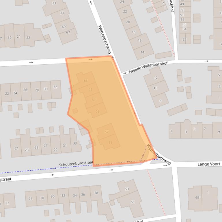 Kaart van postcodegebied 2343XW.