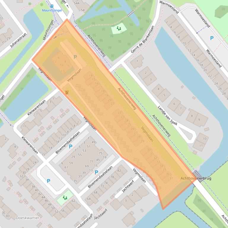 Kaart van postcodegebied 2351RP.