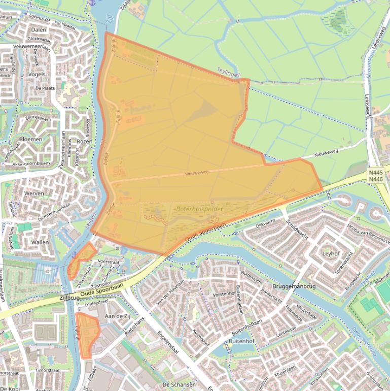 Kaart van postcodegebied 2352AB.