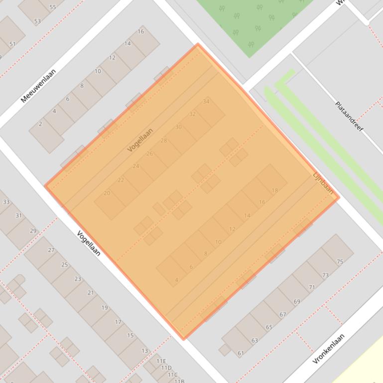 Kaart van postcodegebied 2352EB.