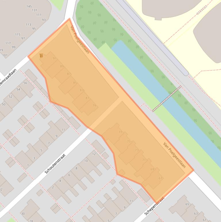 Kaart van postcodegebied 2352TC.