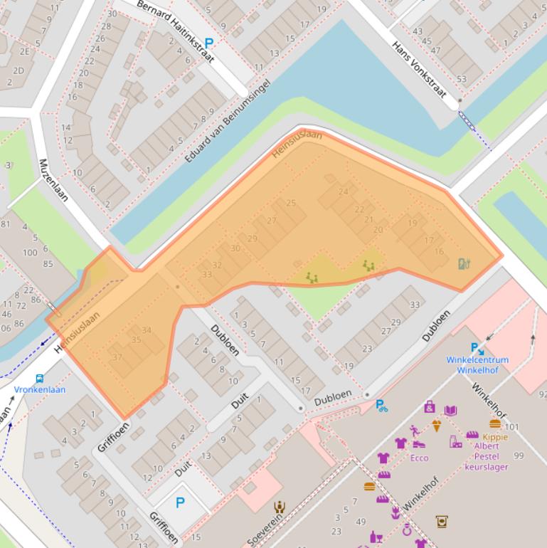 Kaart van postcodegebied 2353SJ.