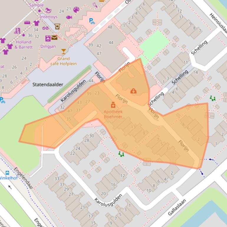 Kaart van postcodegebied 2353TC.