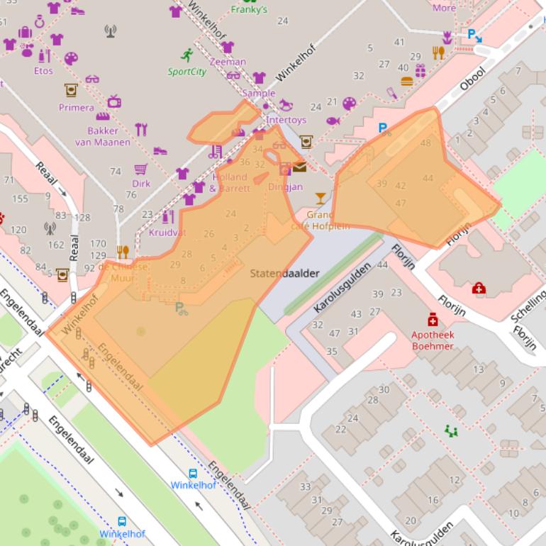 Kaart van postcodegebied 2353TH.