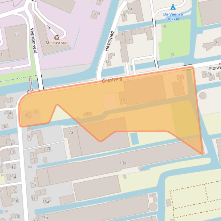 Kaart van postcodegebied 2371AB.