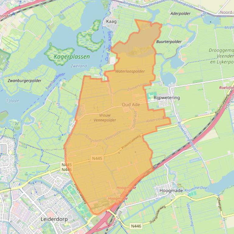 Kaart van postcodegebied 2374.