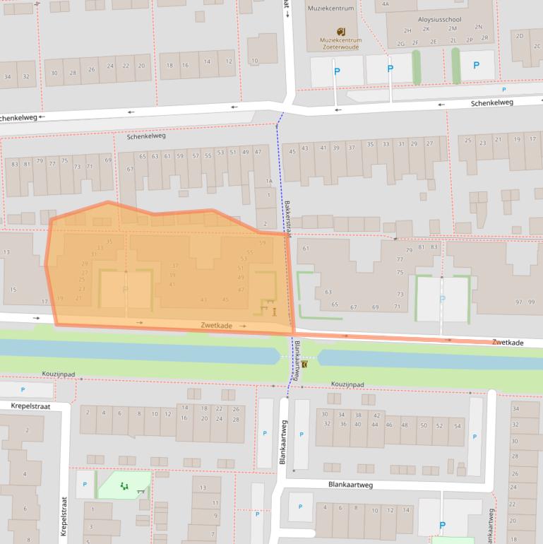 Kaart van postcodegebied 2381AB.