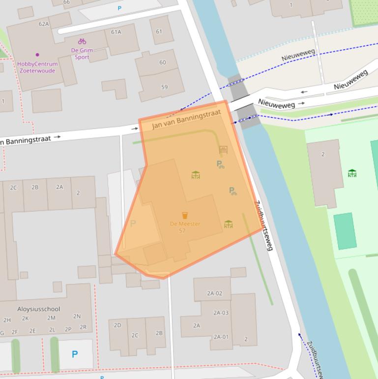 Kaart van postcodegebied 2381AE.