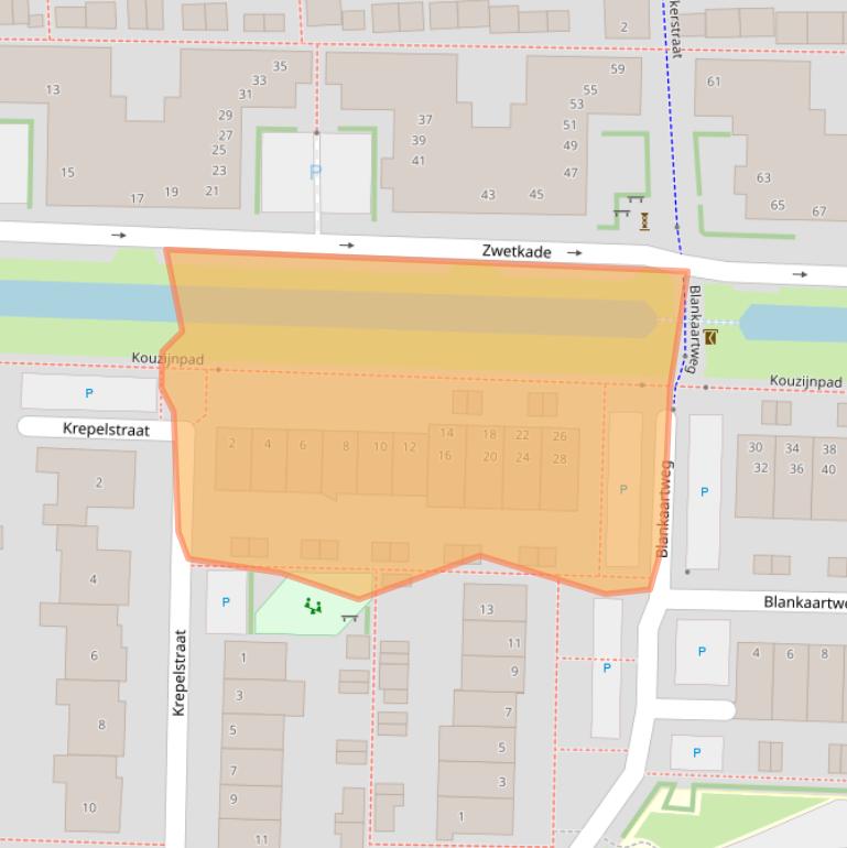 Kaart van postcodegebied 2381AW.