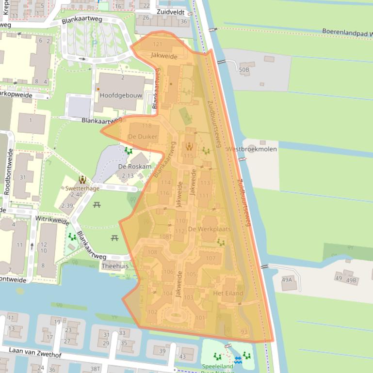 Kaart van postcodegebied 2381DJ.