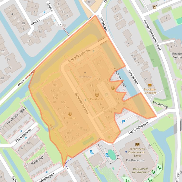 Kaart van postcodegebied 2381DZ.