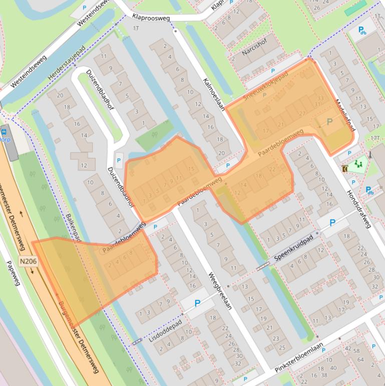 Kaart van postcodegebied 2381JA.