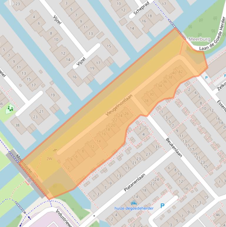 Kaart van postcodegebied 2382EN.