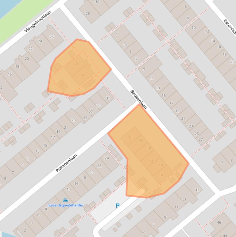 Kaart van postcodegebied 2382ER.
