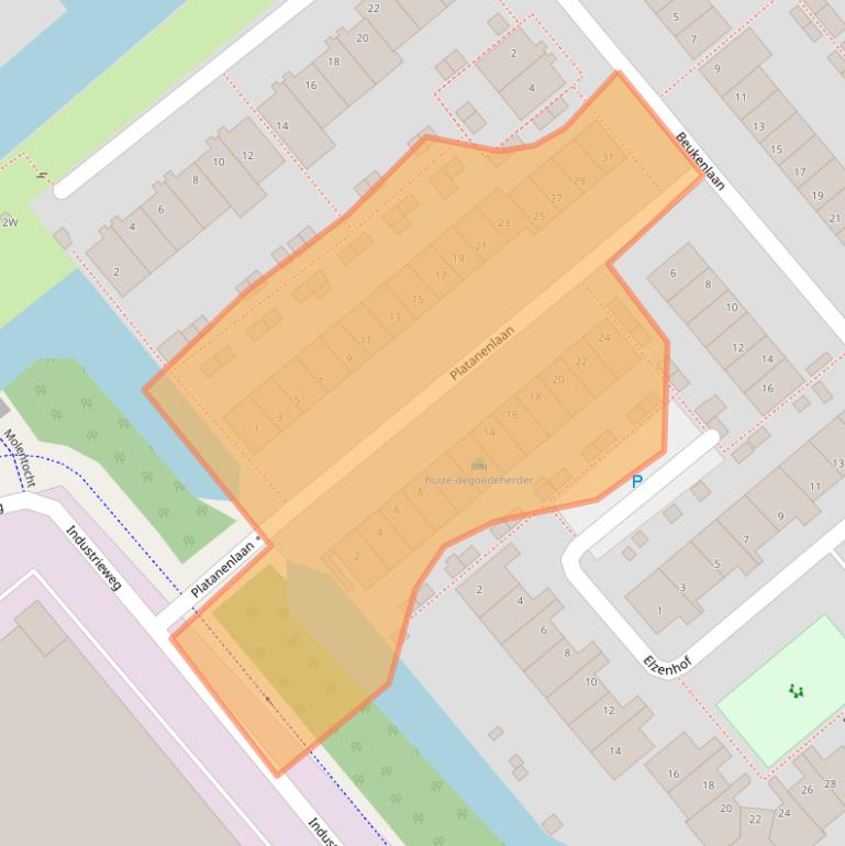 Kaart van postcodegebied 2382ET.