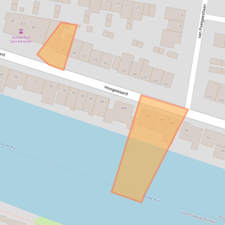 Kaart van postcodegebied 2396AJ.