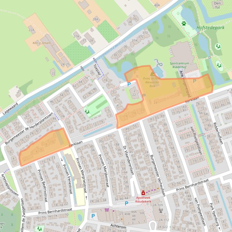 Kaart van postcodegebied 2396VJ.