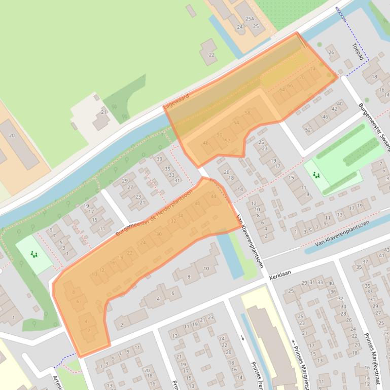 Kaart van postcodegebied 2396WZ.