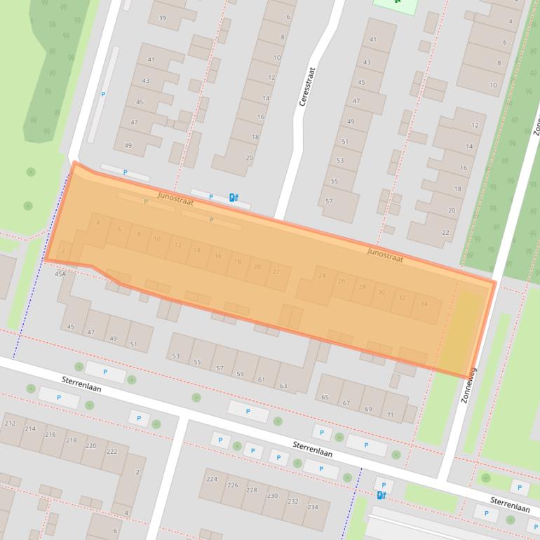 Kaart van postcodegebied 2402BH.