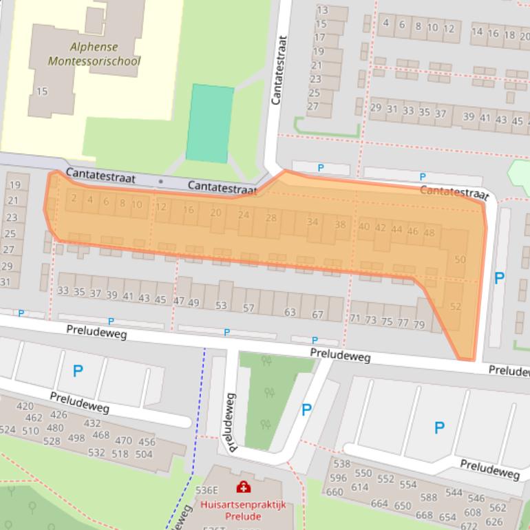 Kaart van postcodegebied 2402JC.