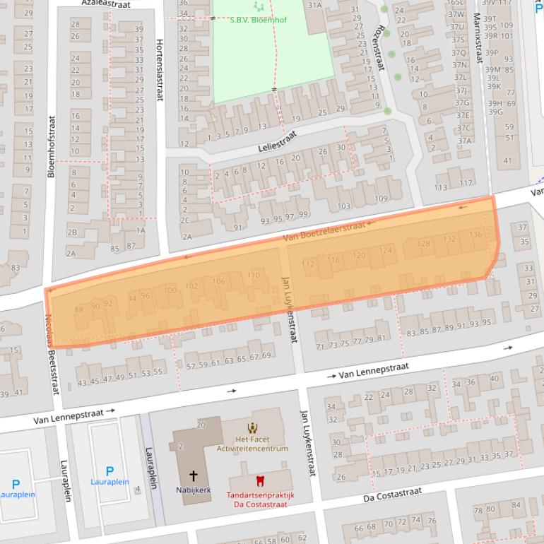 Kaart van postcodegebied 2406BH.