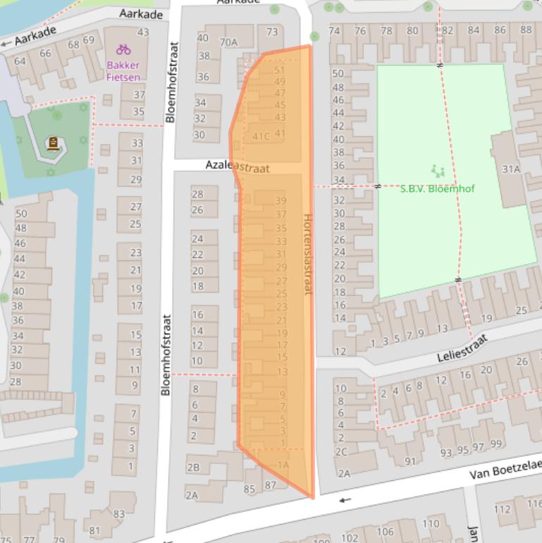 Kaart van postcodegebied 2406BN.