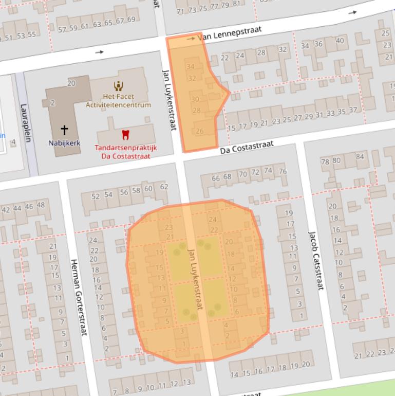 Kaart van postcodegebied 2406XA.