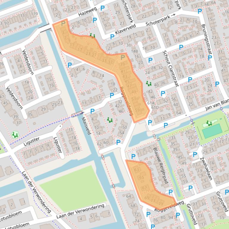 Kaart van postcodegebied 2441BN.