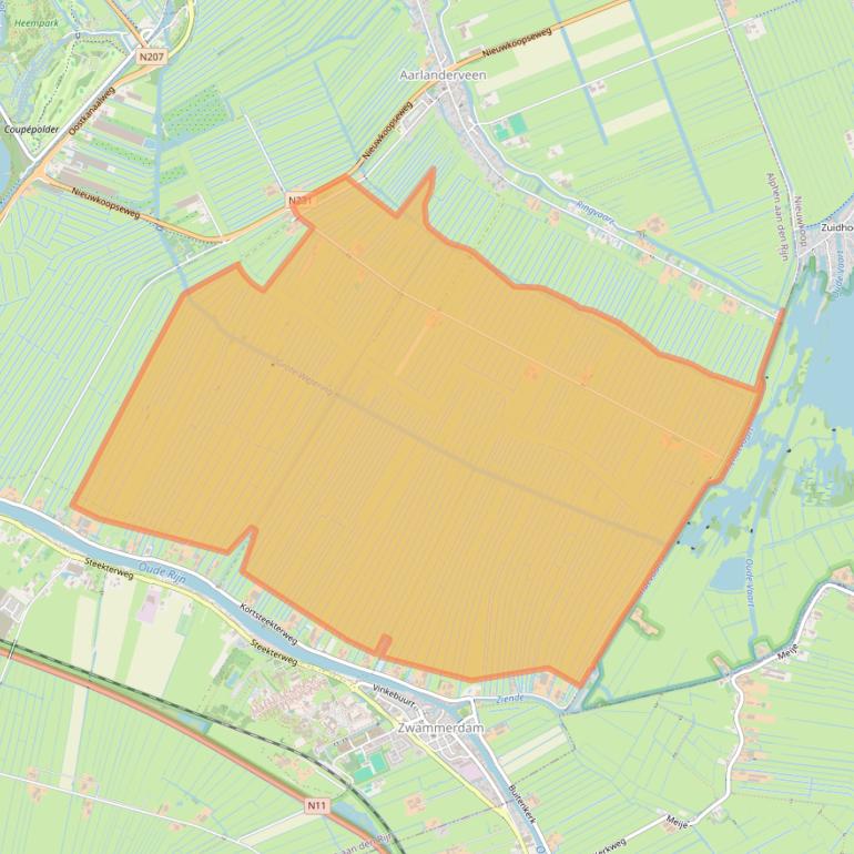 Kaart van postcodegebied 2445AA.