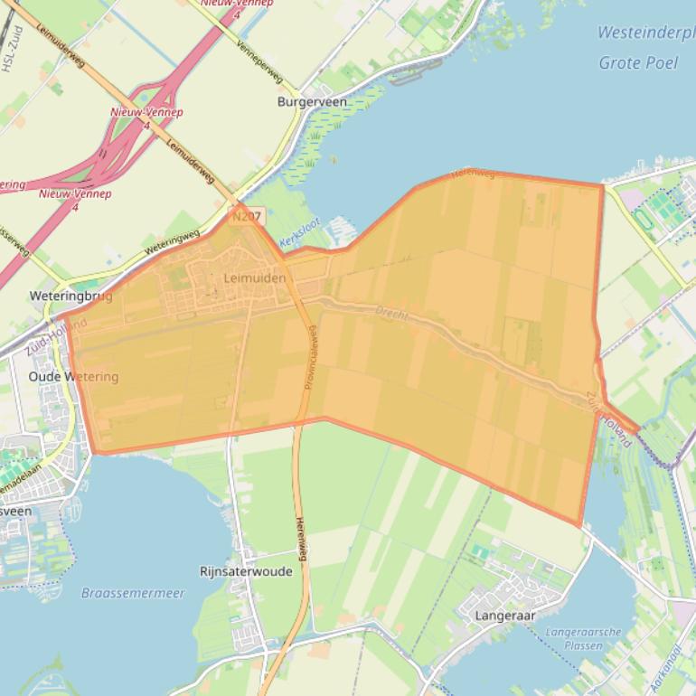 Kaartafbeelding, ingezoomd op postcodegebied 2451.