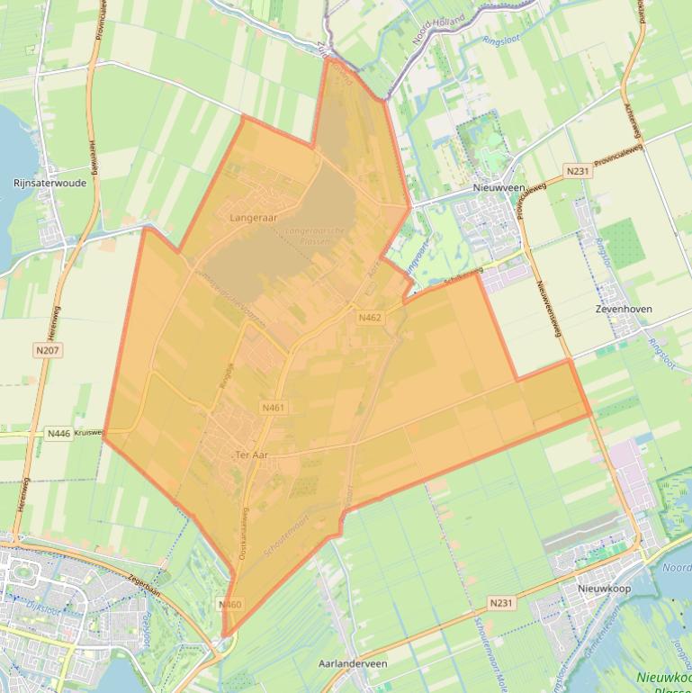 Kaartafbeelding, ingezoomd op postcodegebied 2461.