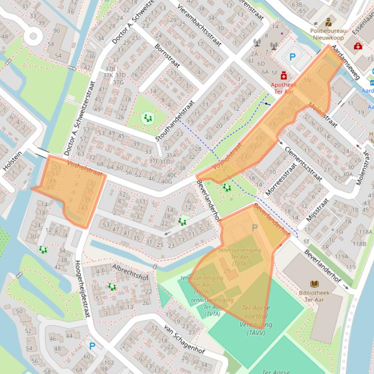 Kaart van postcodegebied 2461AB.