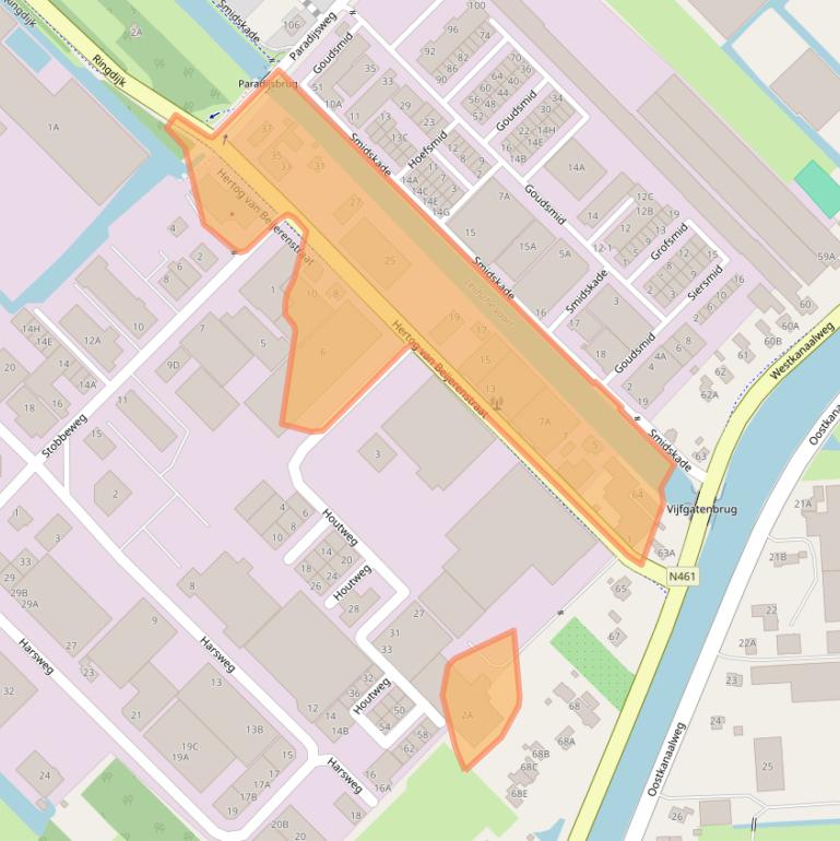 Kaart van postcodegebied 2461EM.