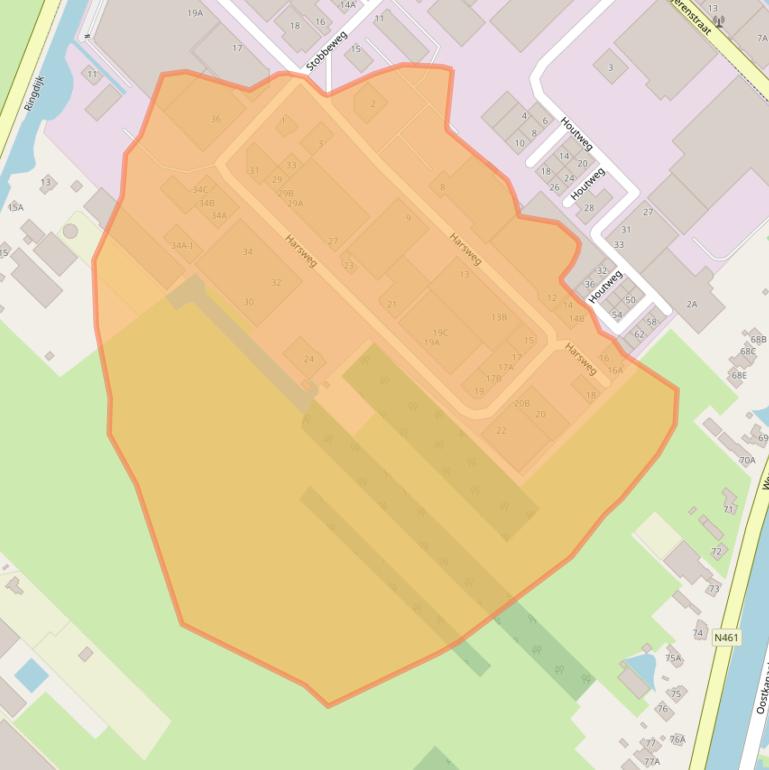 Kaart van postcodegebied 2461EZ.