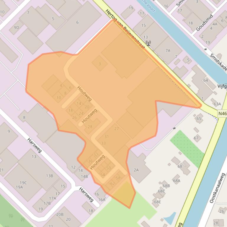 Kaart van postcodegebied 2461GR.