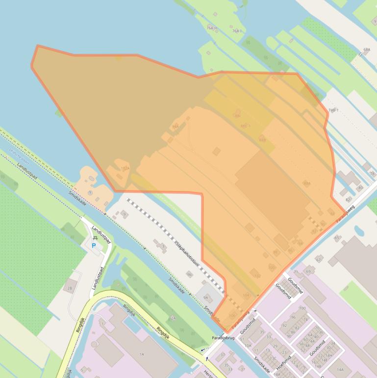 Kaart van postcodegebied 2461TP.