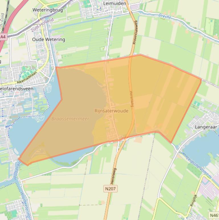 Kaart van postcodegebied 2465.